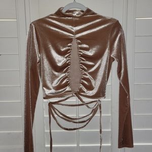 Long sleeve velour criss cross crop top